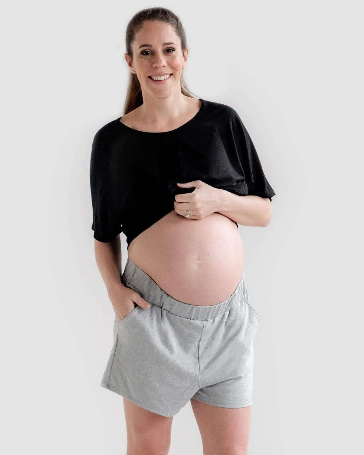 maternity dress pants short Blue Distressed Petite Maternity Denim Shorts