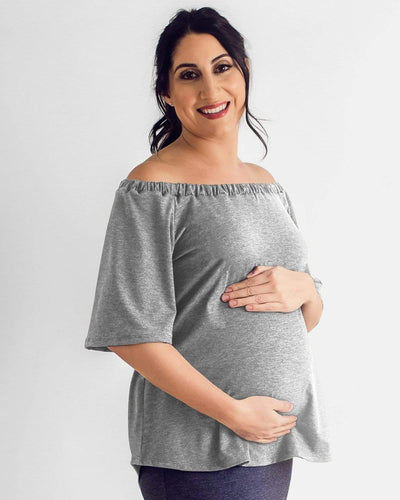 Tupelo Honey Off The Shoulder Maternity Top GRAY HEATHER / XS Short Sleeve Top